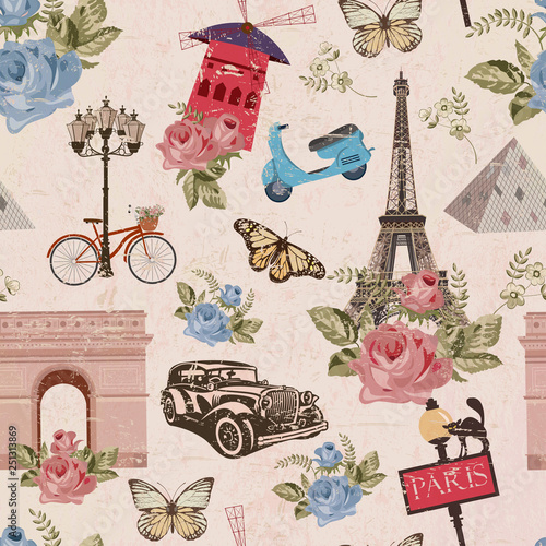 Seamless Pis travel wallpaper.Vintage background.
