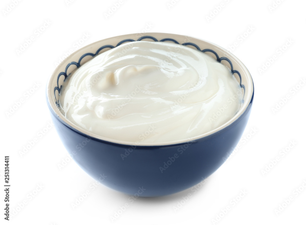 Bowl with tasty yogurt on white background Bowl with tasty yogurt on white background