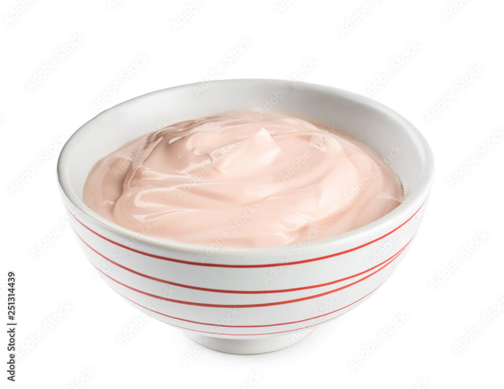 Bowl with tasty yogurt on white background Bowl with tasty yogurt on white background