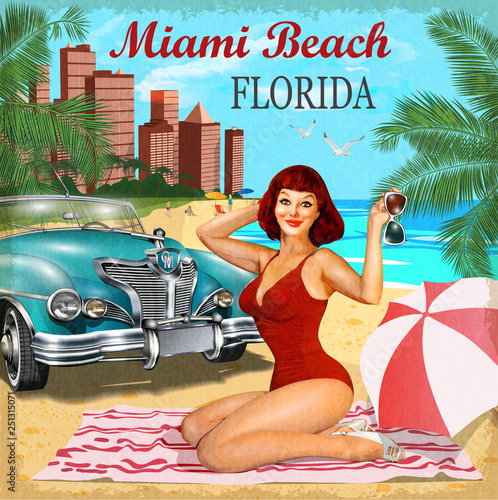 Miami Beach, Florida retro poster.