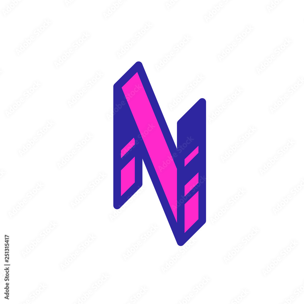 Logo, sign of the letter N. Vector. Linear, outline icon. Isometry, 3D. Colored capital flat letter. Brand company. The symbol is isolated on a white background. Element from the alphabet set. Logo, sign of the letter N. Vector. Linear, outline icon. Isometry, 3D. Colored capital flat letter. Brand company. The symbol is isolated on a white background. Element from the alphabet set.