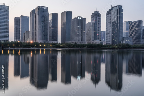 modern city waterfront downtown skyline China.