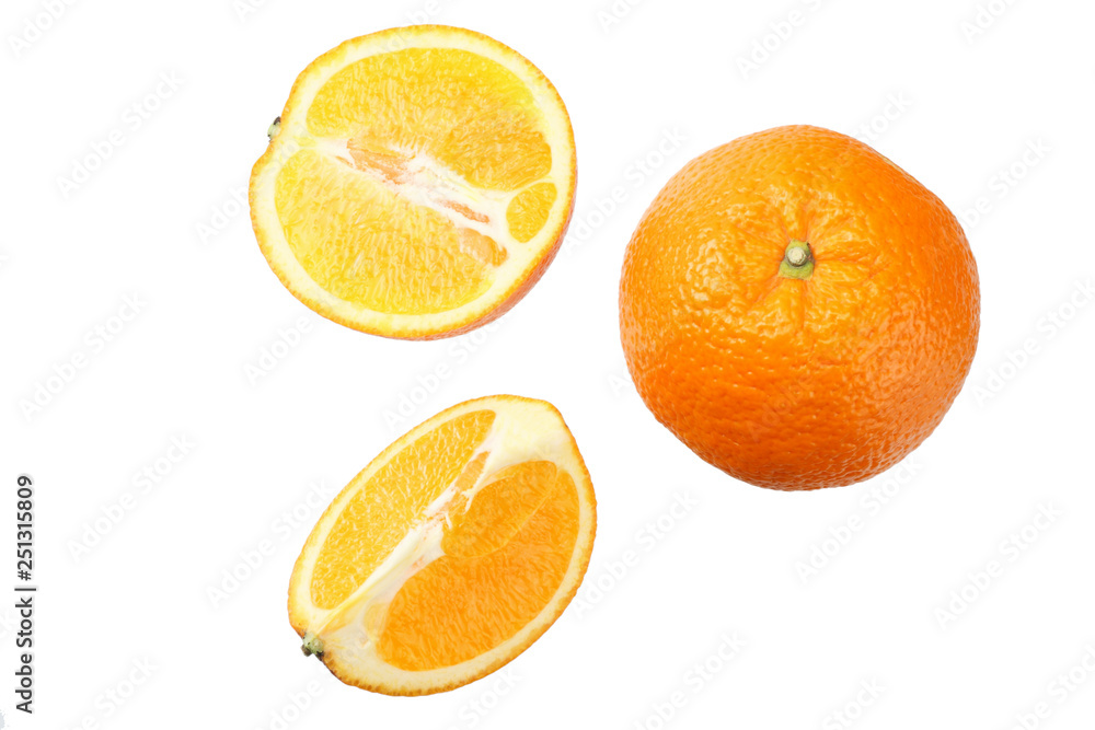 orange with slices isolated on white background. healthy food. top view orange with slices isolated on white background. healthy food. top view