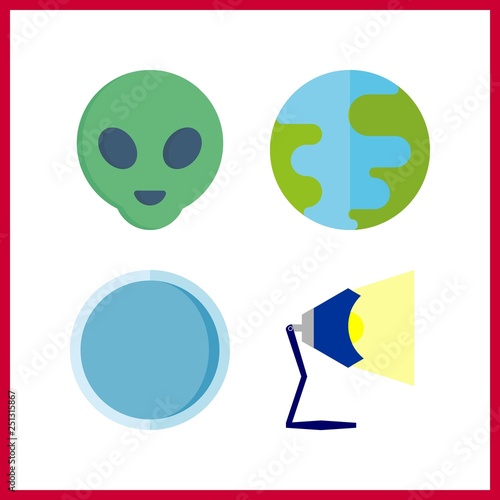 4 glow icon. Vector illustration glow set. crucible and planet earth icons for glow works