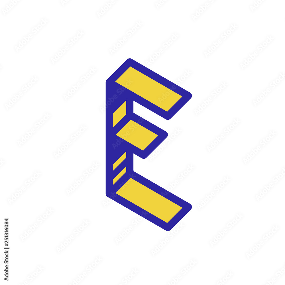 Logo, sign of the letter E. Vector. Linear, outline icon. Isometry, 3D. Colored capital flat letter. Brand company. The symbol is isolated on a white background. Element from the alphabet set. Logo, sign of the letter E. Vector. Linear, outline icon. Isometry, 3D. Colored capital flat letter. Brand company. The symbol is isolated on a white background. Element from the alphabet set.