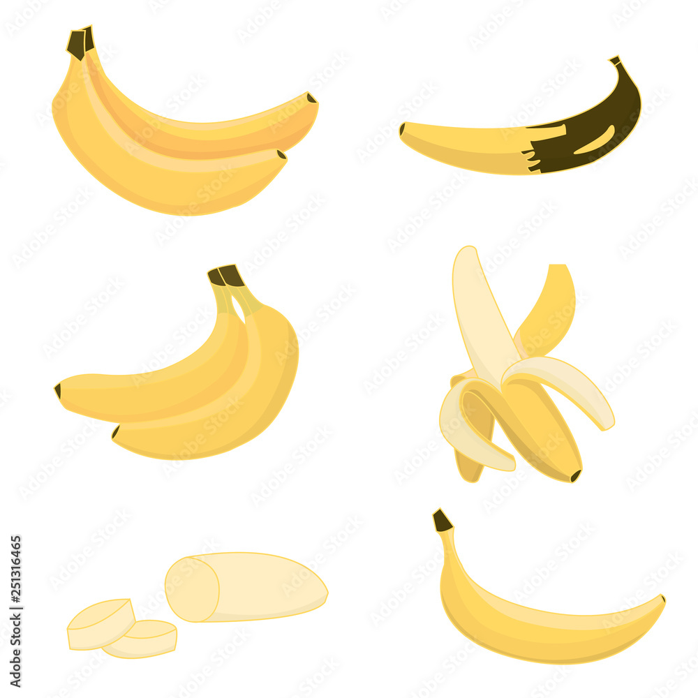 set of banana isolated on white background
