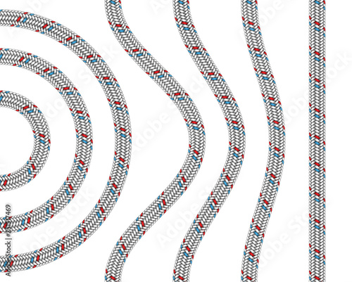 Vector set of flexible braided stainless hydraulic hose segments.