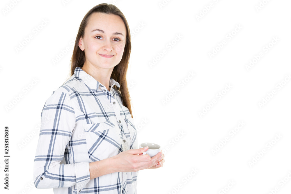 happy smiling young beautiful woman isolated over white background and Looking at camera with Free space for text happy smiling young beautiful woman isolated over white background and Looking at camera with Free space for text
