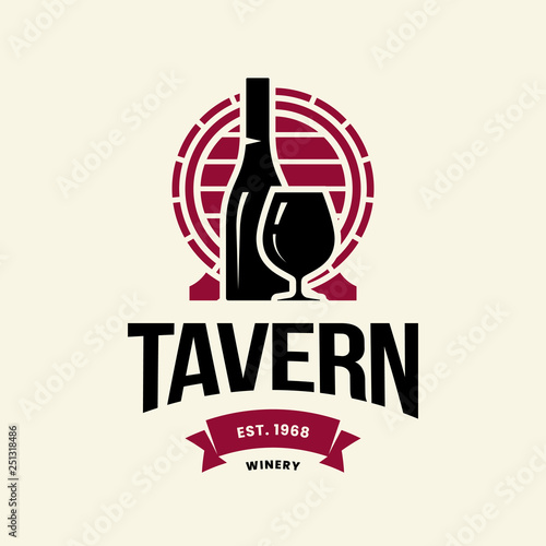 Modern wine vector logo sign for tavern, restaurant, house, shop, store, club and cellar isolated on light background. Premium quality vinery logotype illustration. Fashion brand badge design template