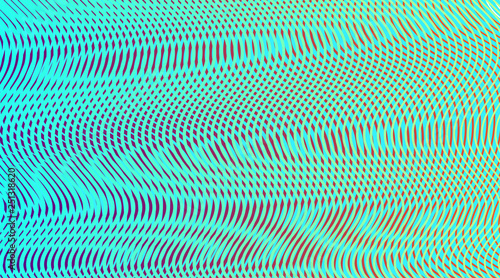 Vector blue green abstract background with moire effect visual illusion.Colorful digital magic hypnotic linear graphic.