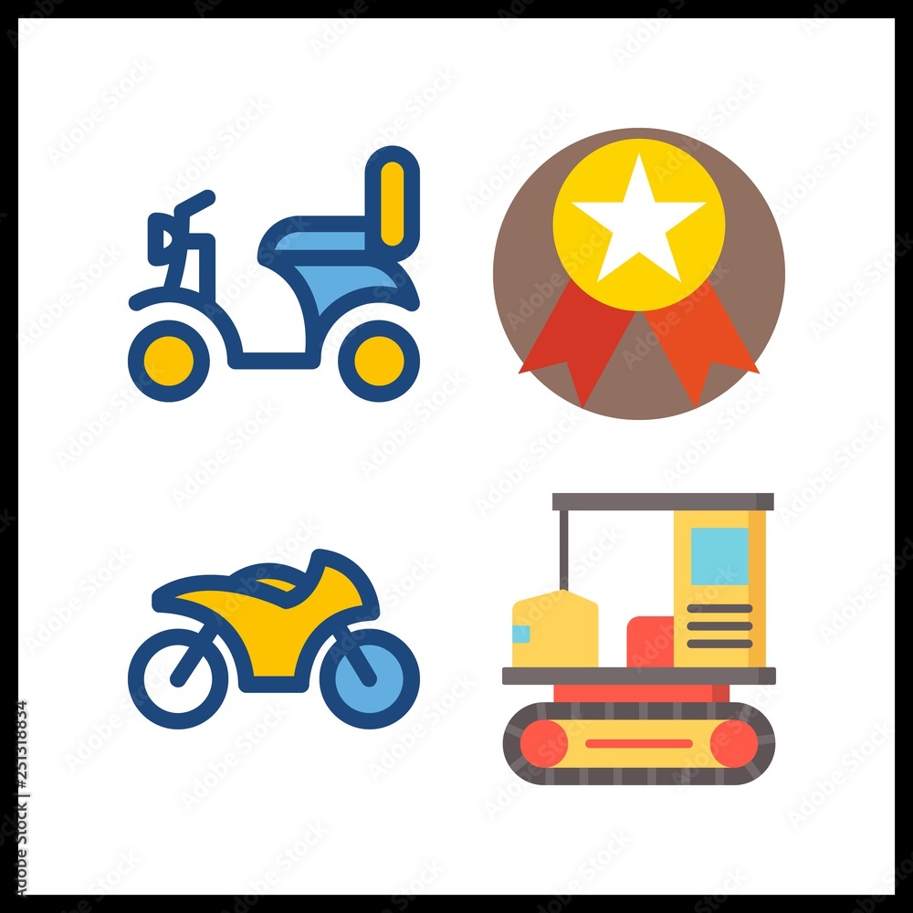 Naklejka premium 4 race icon. Vector illustration race set. motorbike and medal icons for race works