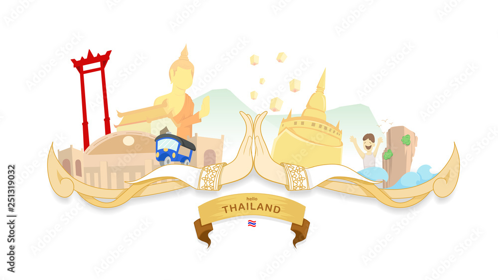Obraz premium A vector illustration traveling to Thailand, culture of Thailand. Info graphic Element / icon / Symbol , Vector Design