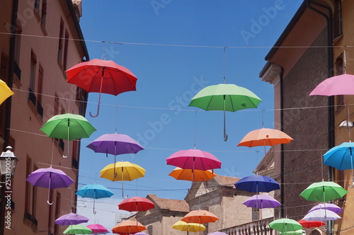 Wallpaper Mural Giuseppe Mazzini street with hanging umbrellas, Ferrara, Italy Torontodigital.ca