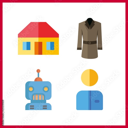4 factory icon. Vector illustration factory set. roof and coat icons for factory works