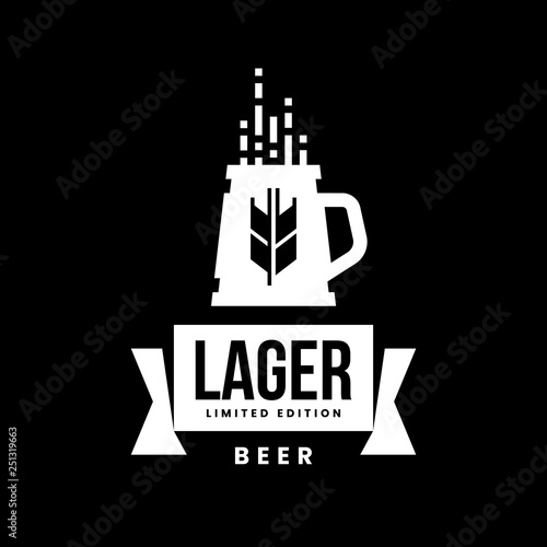 Modern craft beer drink vector logo sign for bar, pub, store, brewhouse or brewery isolated on black background. Premium quality mug logotype illustration. Brewing fest fashion t-shirt badge design.