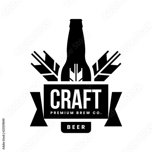 Modern craft beer drink vector logo sign for bar, pub, store, brewhouse or brewery isolated on white background. Premium quality bottle logotype illustration. Brewing emblem t-shirt badge design.
