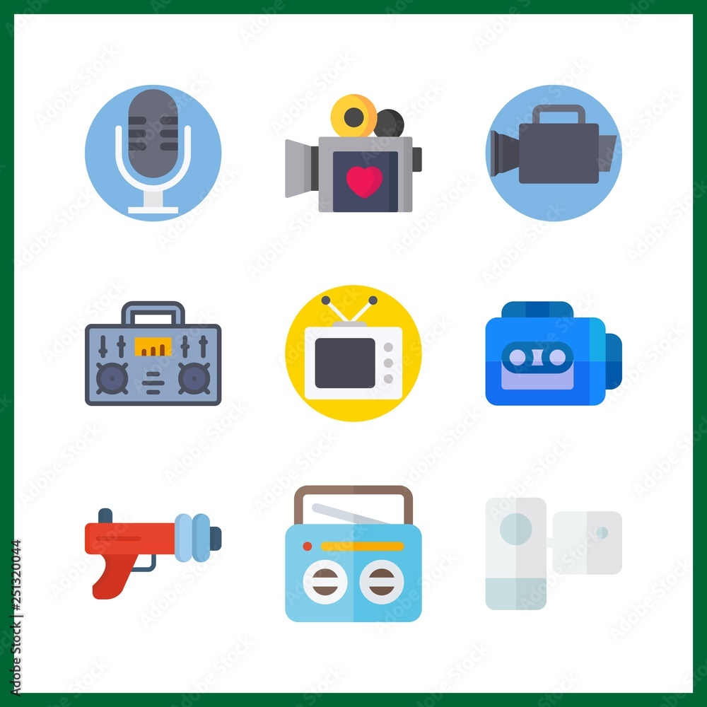 9 broadcast icon. Vector illustration broadcast set. camcorder and blaster icons for broadcast works 9 broadcast icon. Vector illustration broadcast set. camcorder and blaster icons for broadcast works