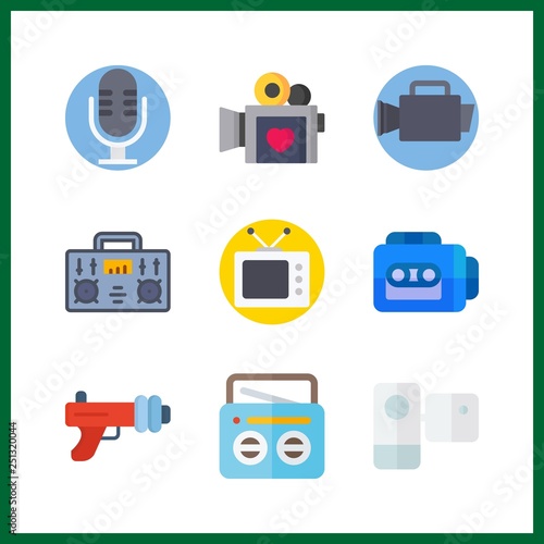 9 broadcast icon. Vector illustration broadcast set. camcorder and blaster icons for broadcast works