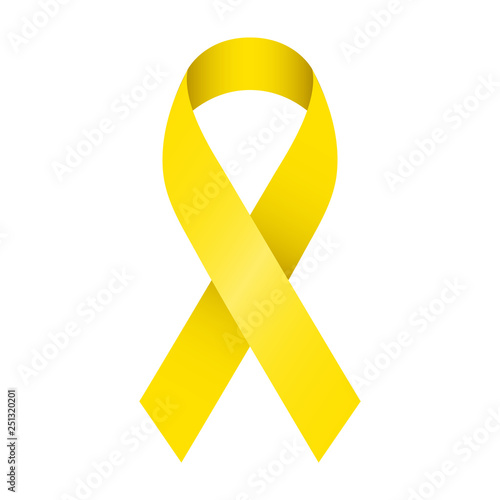 Yellow ribbon vector illustration. Symbol of suicide prevention, endometriosis and bone cancer. Isolated on white background.