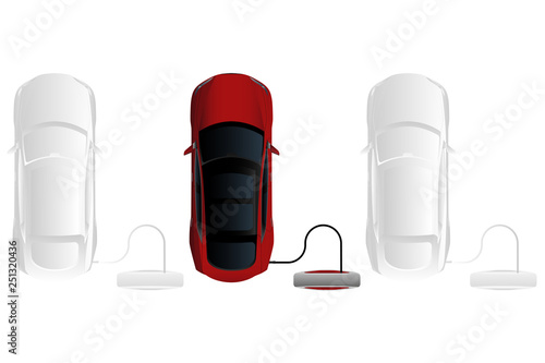 Electric car with charging station. Top view. Vector illustration EPS 10