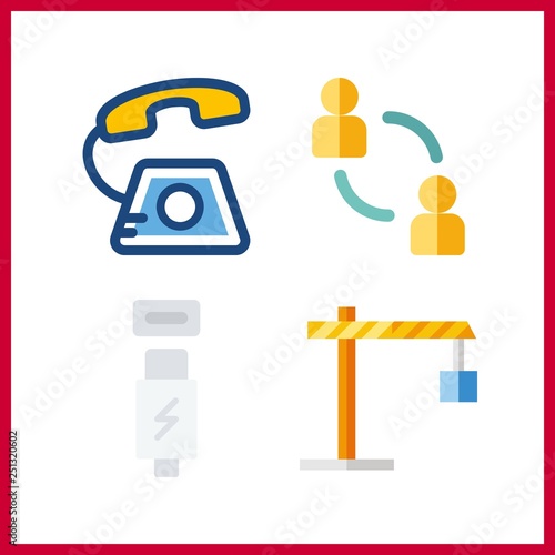 4 line icon. Vector illustration line set. winch and networking icons for line works