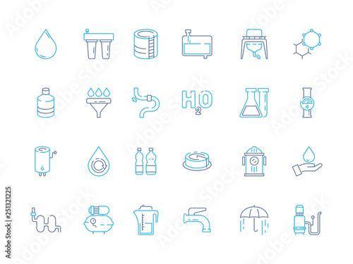 Water treatment icon. Purifier recycling industry container tank filter for water ecosystem wastewater vector colored symbols. Illustration of filtration system, drop and treatment purity