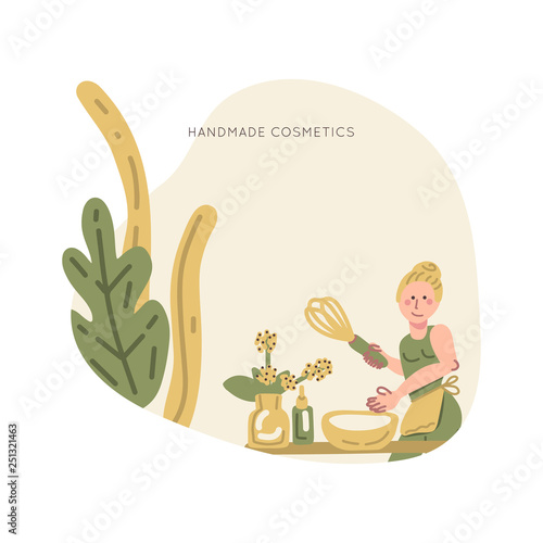 Natural handmade cosmetics vector set.