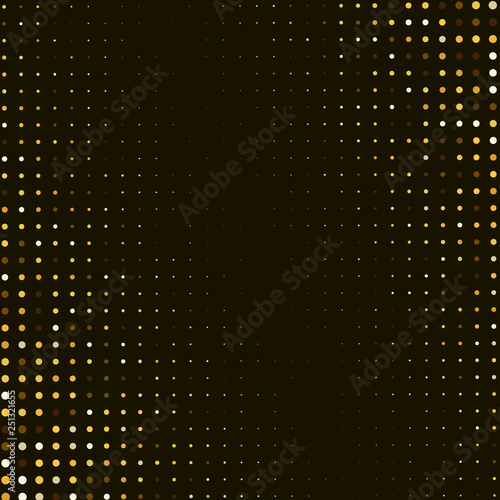 Vector abstract golden halftone pattern on black background. Gold luxury dotted design template