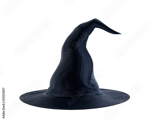 Tablou canvas Black halloween witch hat isolated on white background