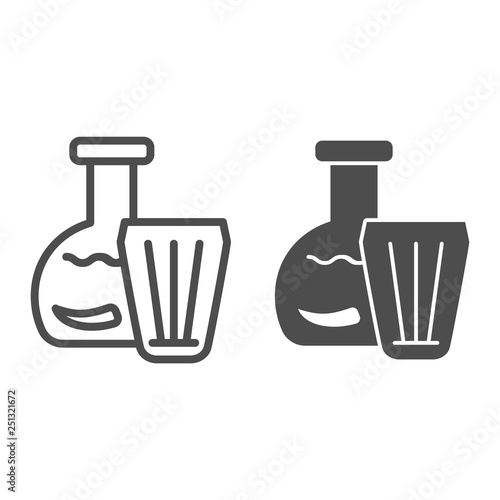 Vodka in jar and glass line and glyph icon. Vodka with pepper vector illustration isolated on white. Alcohol outline style design, designed for web and app. Eps 10.