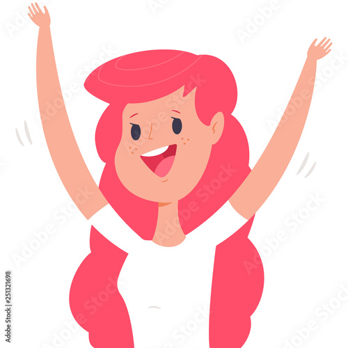 Excited woman vector cartoon character of young happy girl isolated on white background.