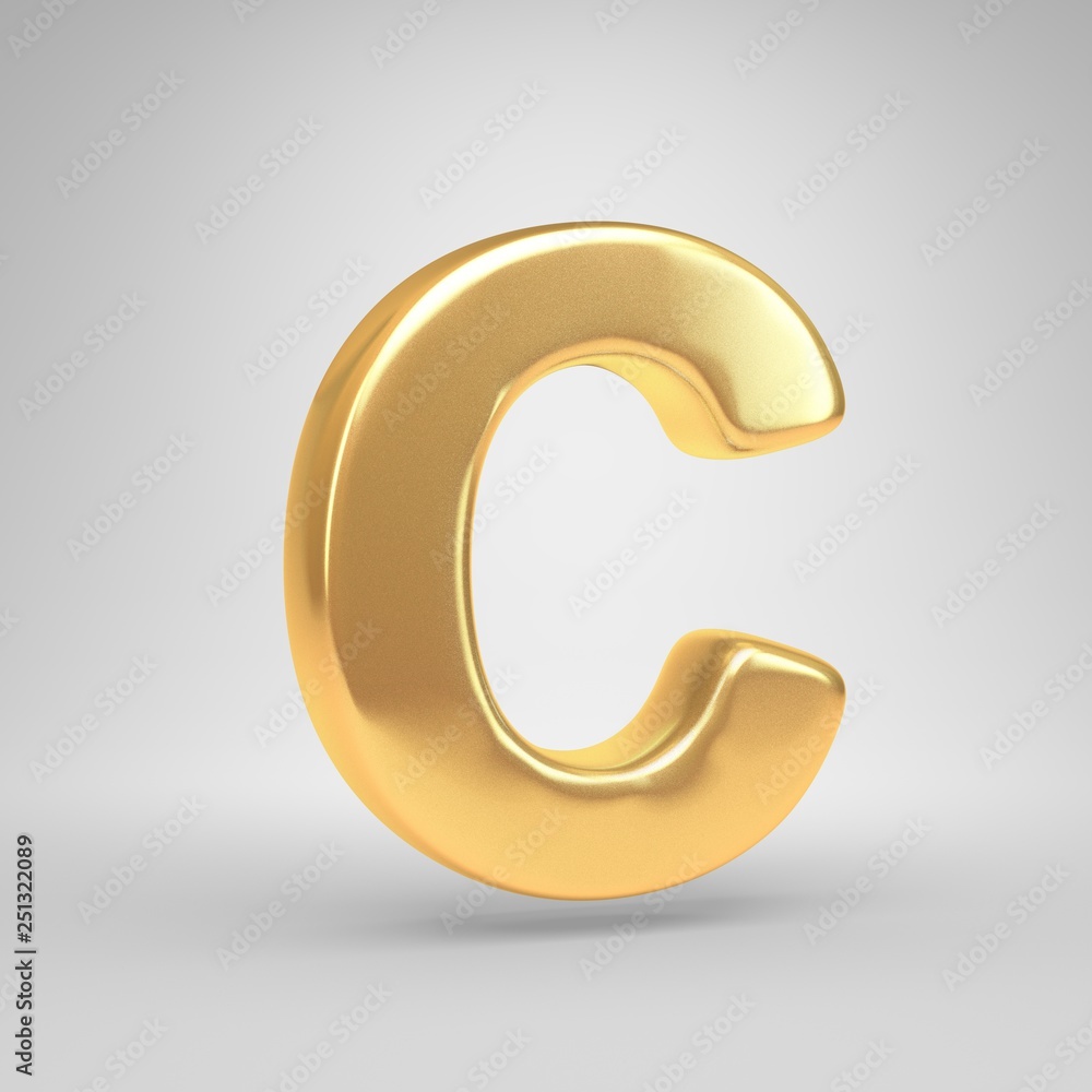 3D letter C uppercase. Shiny golden font isolated on white background 3D letter C uppercase. Shiny golden font isolated on white background