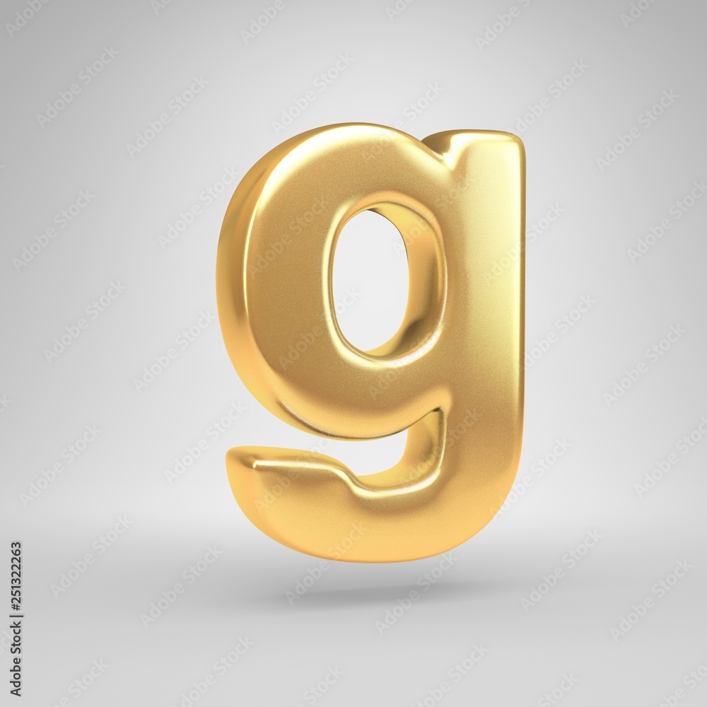 3D letter G lowercase. Shiny golden font isolated on white background 3D letter G lowercase. Shiny golden font isolated on white background
