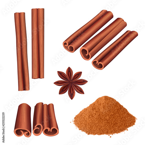 Cinnamon spice. Herbs dessert aromatic food stick cinnamon bark vector illustration. Aromatic cinnamon, ingredient for dessert, spice cooking
