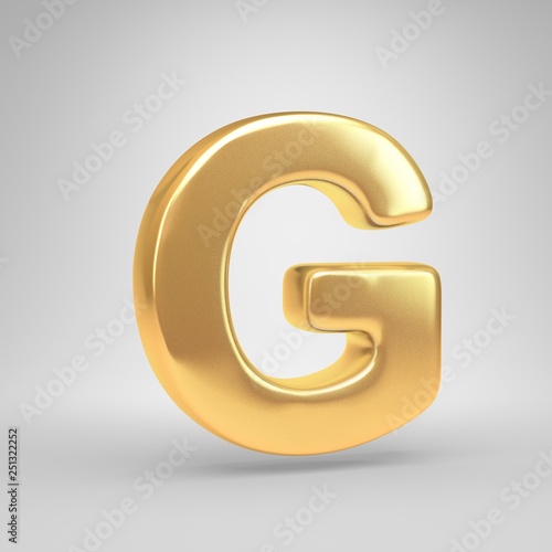 3D letter G uppercase. Shiny golden font isolated on white background