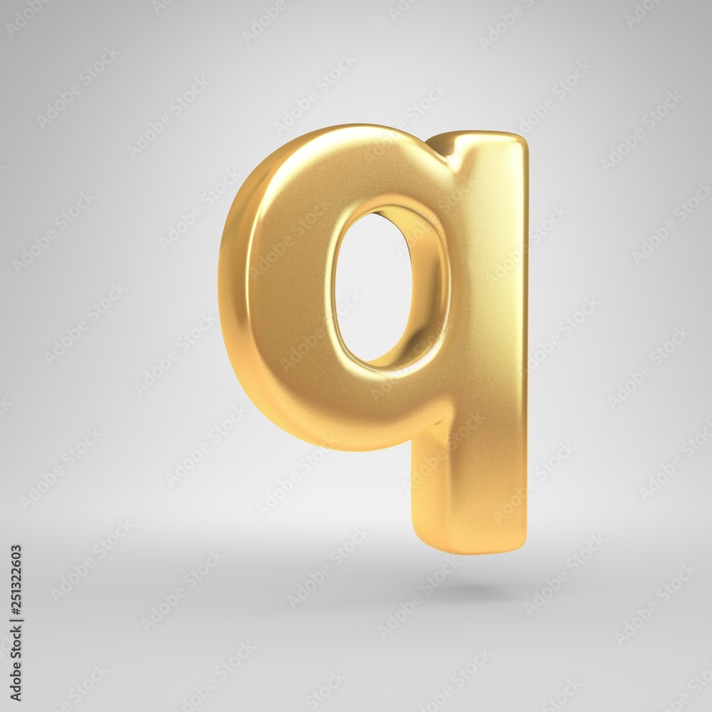 3D letter Q lowercase. Shiny golden font isolated on white background 3D letter Q lowercase. Shiny golden font isolated on white background