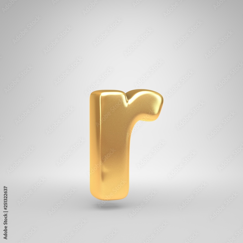 3D letter R lowercase. Shiny golden font isolated on white background 3D letter R lowercase. Shiny golden font isolated on white background