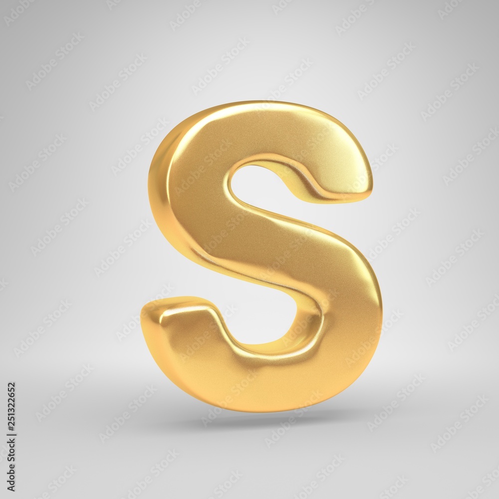 Naklejka premium 3D letter S uppercase. Shiny golden font isolated on white background