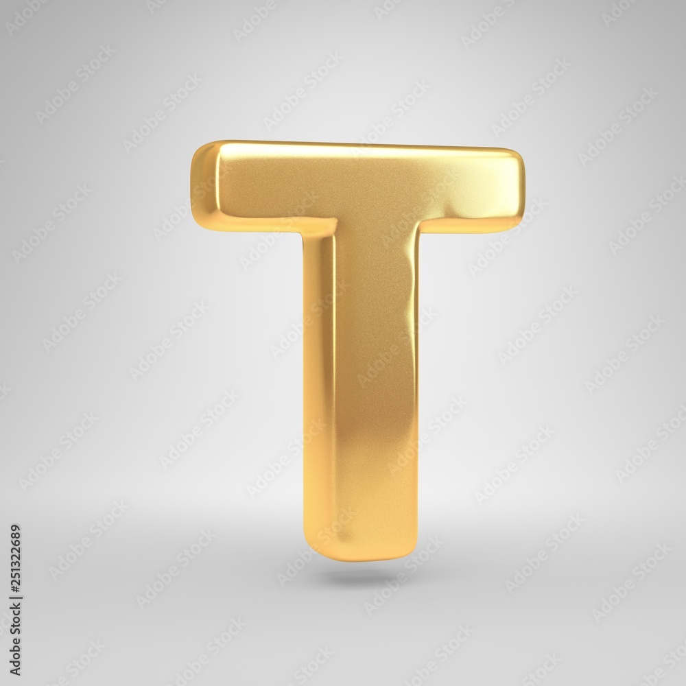3D letter T uppercase. Shiny golden font isolated on white background 3D letter T uppercase. Shiny golden font isolated on white background