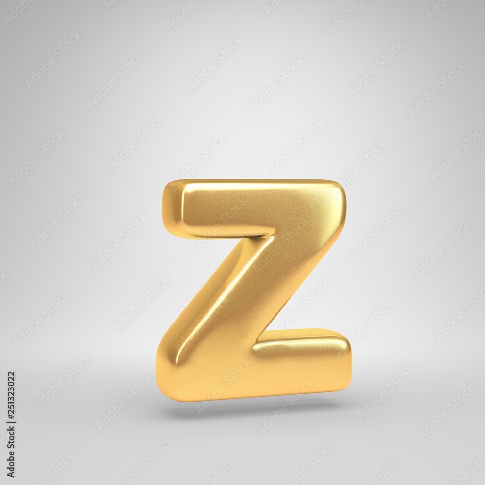 3D letter Z lowercase. Shiny golden font isolated on white background 3D letter Z lowercase. Shiny golden font isolated on white background