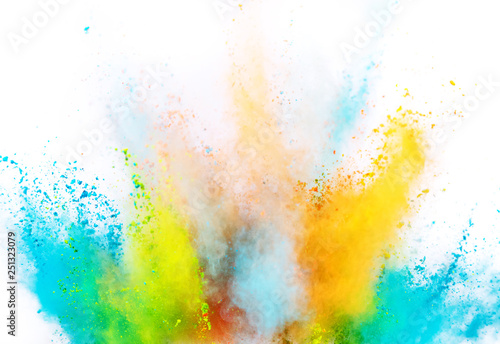 Colored powder explosion on white background. Freeze motion. © Lukas Gojda