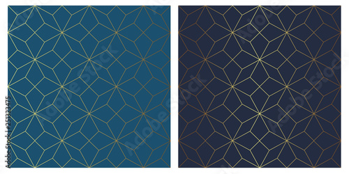 Golden vector seamless star pattern on blue background