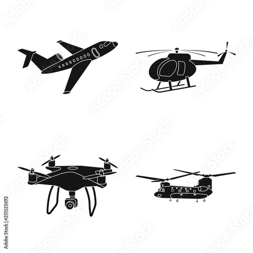 Isolated object of plane and transport logo. Set of plane and sky vector icon for stock.