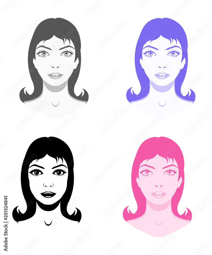 Vector set of girl portraits in different tones Vector set of girl portraits in different tones