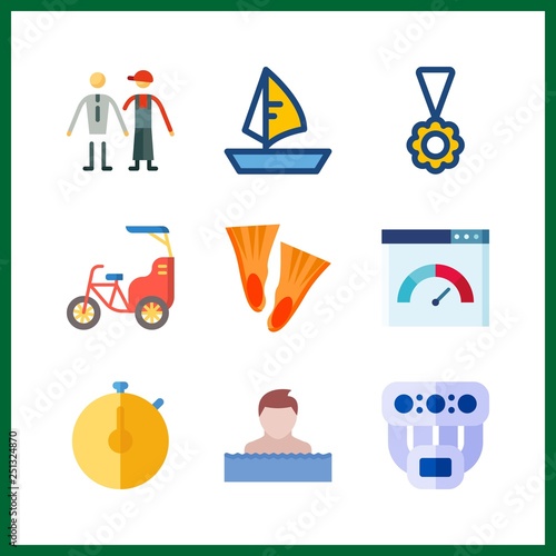 9 race icon. Vector illustration race set. manifold and stopwatch icons for race works