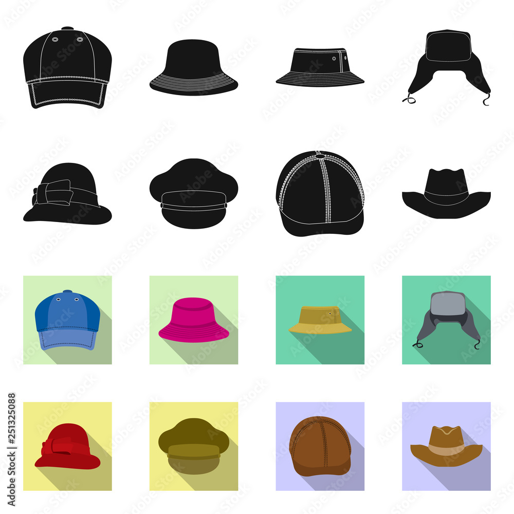 Vector design of headgear and cap sign. Set of headgear and accessory stock symbol for web. Vector design of headgear and cap sign. Set of headgear and accessory stock symbol for web.