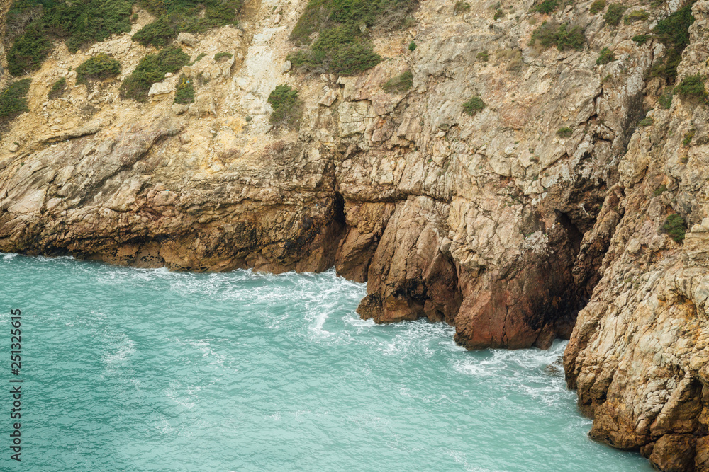 landscape of  rocks and ocean waves Portugal, Sagres