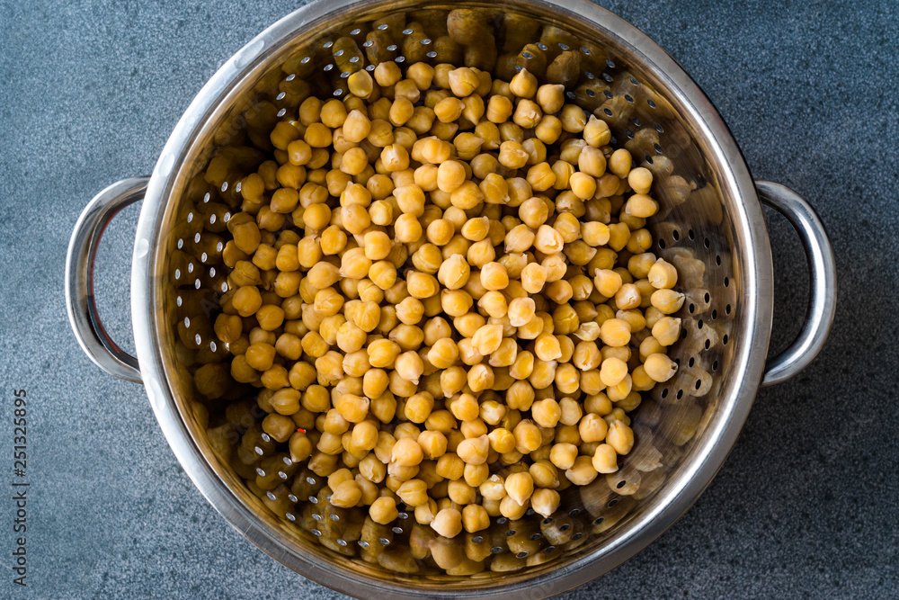 Cooked Chickpeas in Metal Colander / Strainer Cooked Chickpeas in Metal Colander / Strainer