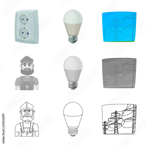 Vector illustration of electricity and electric logo. Collection of electricity and energy vector icon for stock.