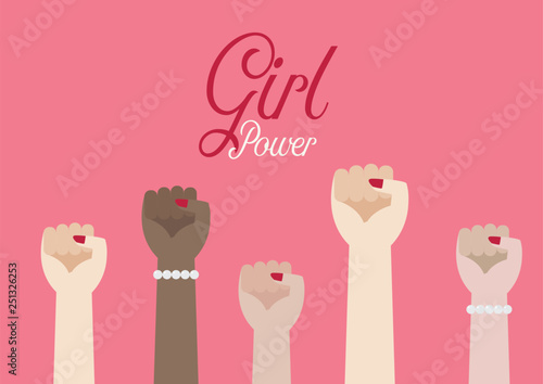 Women fist hands and inscription Girl power